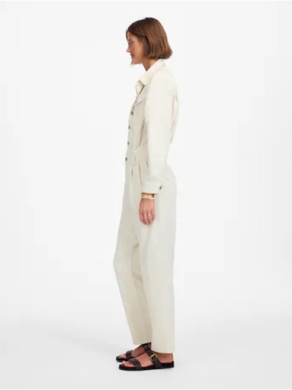 Sandro Off-White Pocket Shirt with Gold Snap size 42